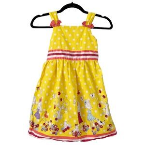 Sunny Fashion Yellow Sketch Print Floral A Line Cotton Dress Girls Size 7